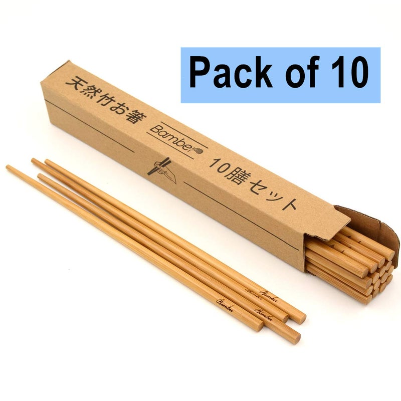 Bamber 10 Pairs Reusable Bamboo Chopsticks Set, 10 Inches Long Chopstick, Japanese Style - Image 2
